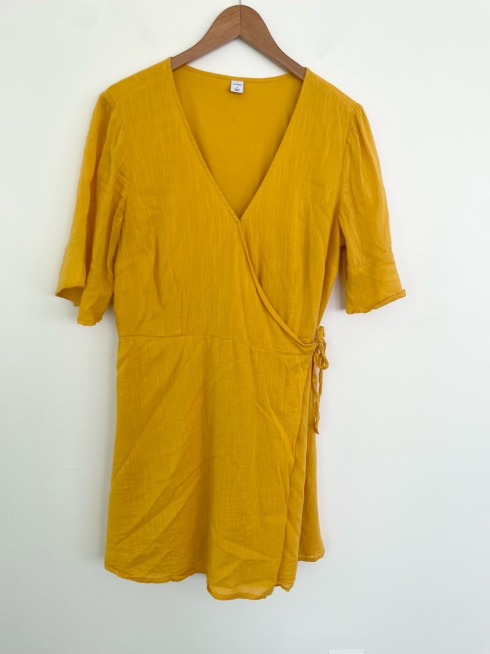 Old Navy Cotton Blend Short Bell Sleeve Wrap Dress Yellow Marigold L Large